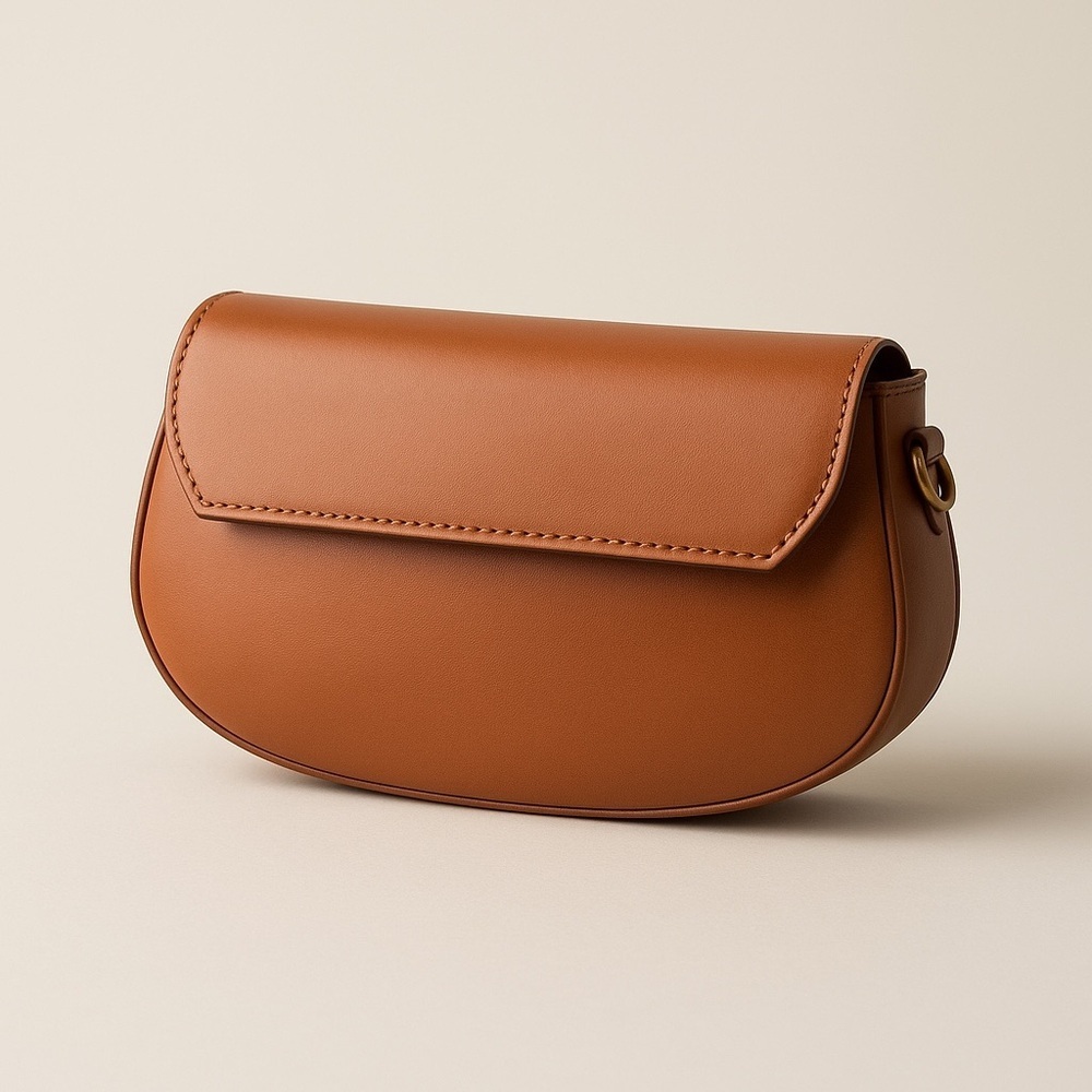 Buttery Soft Brown Faux Leather. High Fashion Look for Less. Crossbody NWOT - Picture 2 of 6